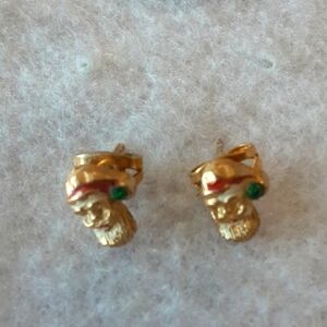 Gold Tone Santa Earrings with Green Detail